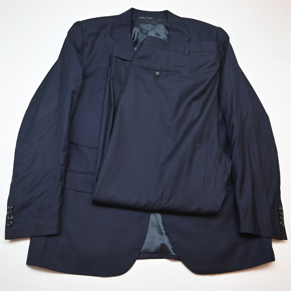 Trussini Italy Made 44L 42x30 Navy Blue Super 100s Wool Mens Jacket Pants Suit
